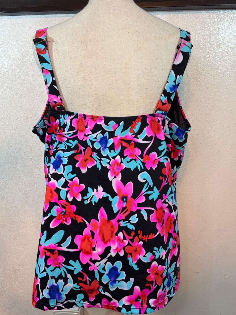 Black Floral Women’s Tankini Swim Top - Pink & Blue Flowers - Picture 4 of 8